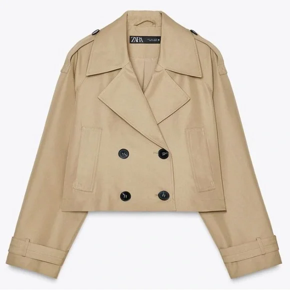 NWT Zara cropped trench jacket in taupe brown. - Picture 1 of 7